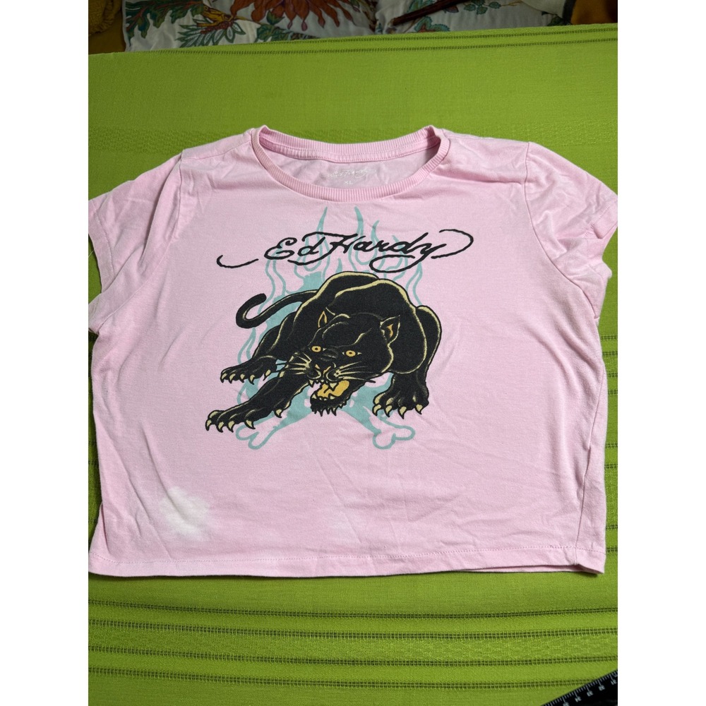 Ed Hardy Pink Panther Graphic Baby Tee Y2K Crop Top‎ XL